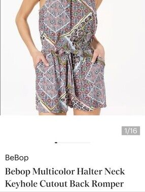 BeBop Printed Halter Romper in Blue, Green, Pink